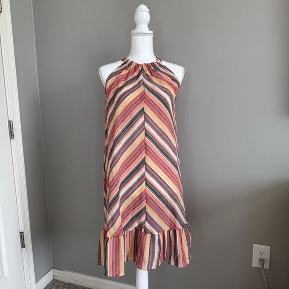NWT Beachsissi Striped Halter Midi Dress Size L Sleeveless Red Oversized Flowy - Picture 1 of 8